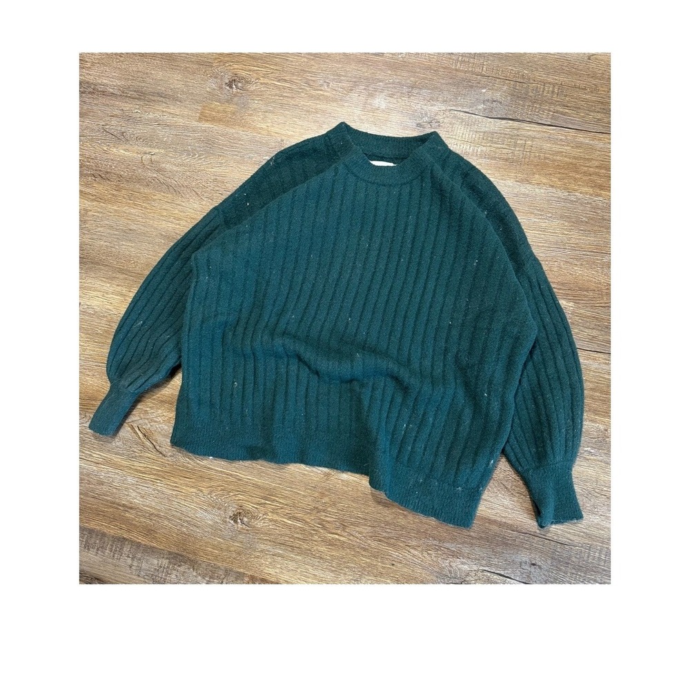 Aerie Womens Forest Green Ribbed Crewneck Relaxed Knit Sweater XS
